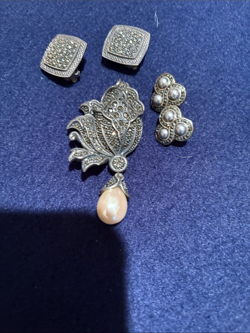 Sterling Silver Floral Pendant with Peach Pearl Accent